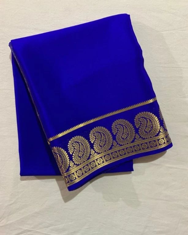 Semi Mysore Crepe Silk Mango Border Saree with Chit Pallu