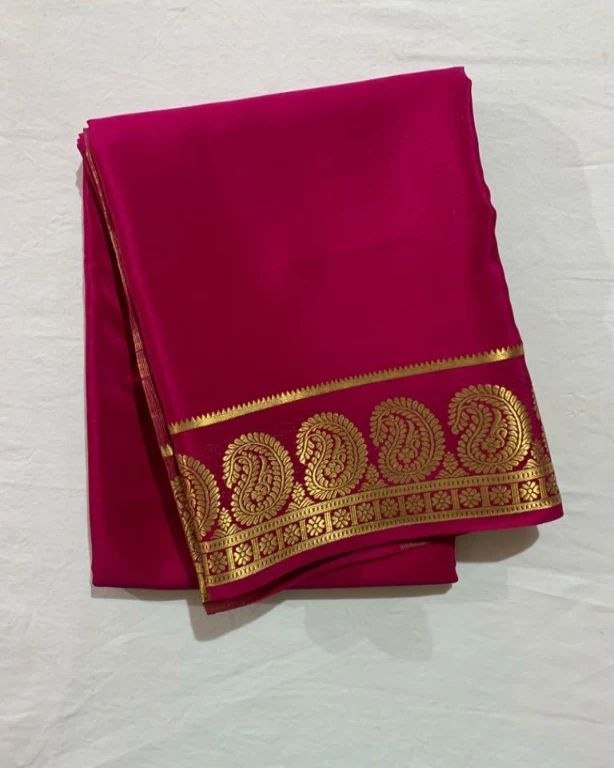 Semi Mysore Crepe Silk Mango Border Saree with Chit Pallu