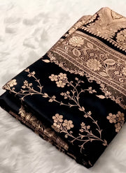 Radiant Fire Gold Banarasi Satin Silk Saree with Elegant Booti Work