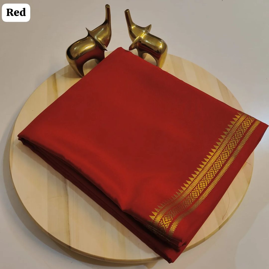 Semi Mysore Crepe Silk Fancy Tower Border Saree with Chit Pallu