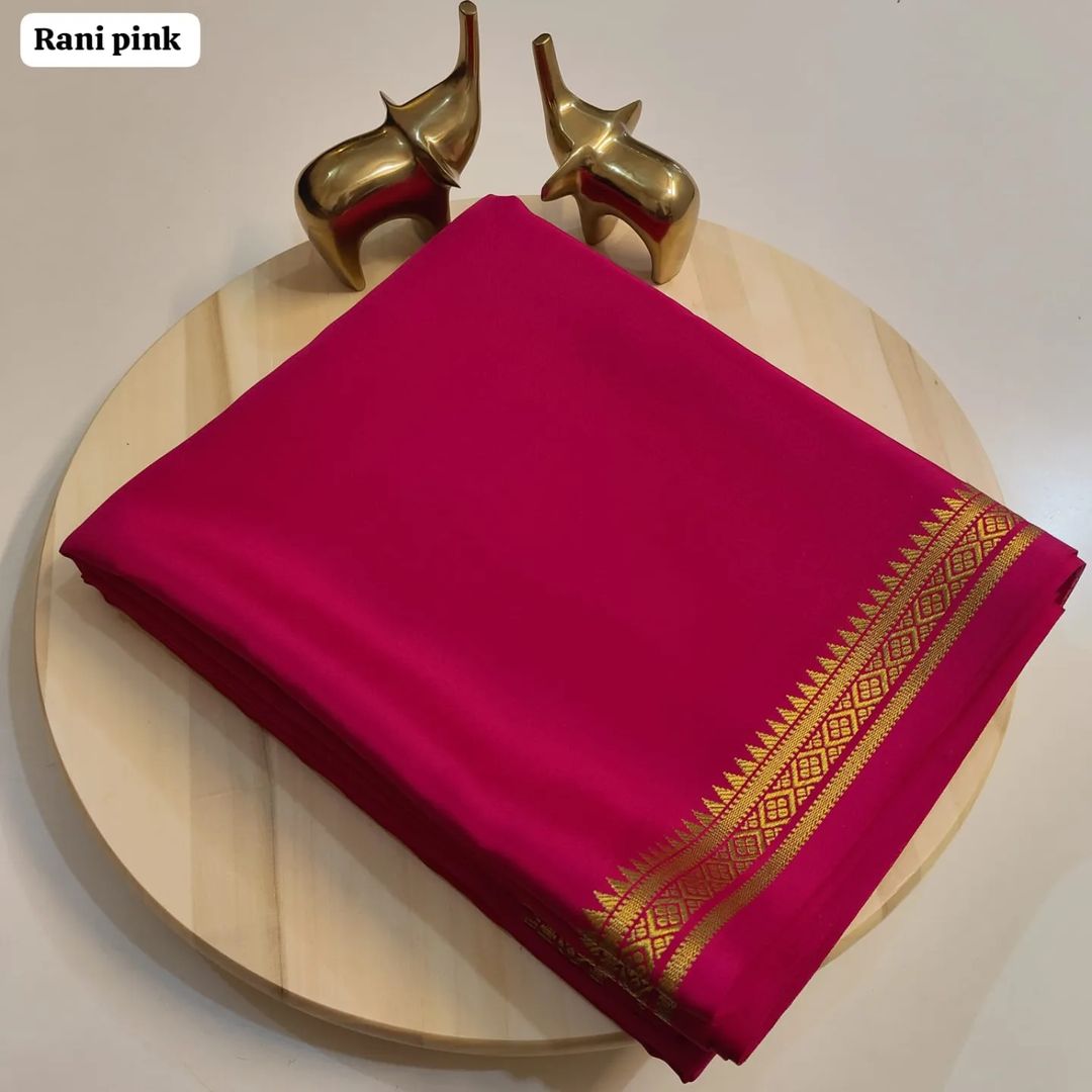 Semi Mysore Crepe Silk Fancy Tower Border Saree with Chit Pallu