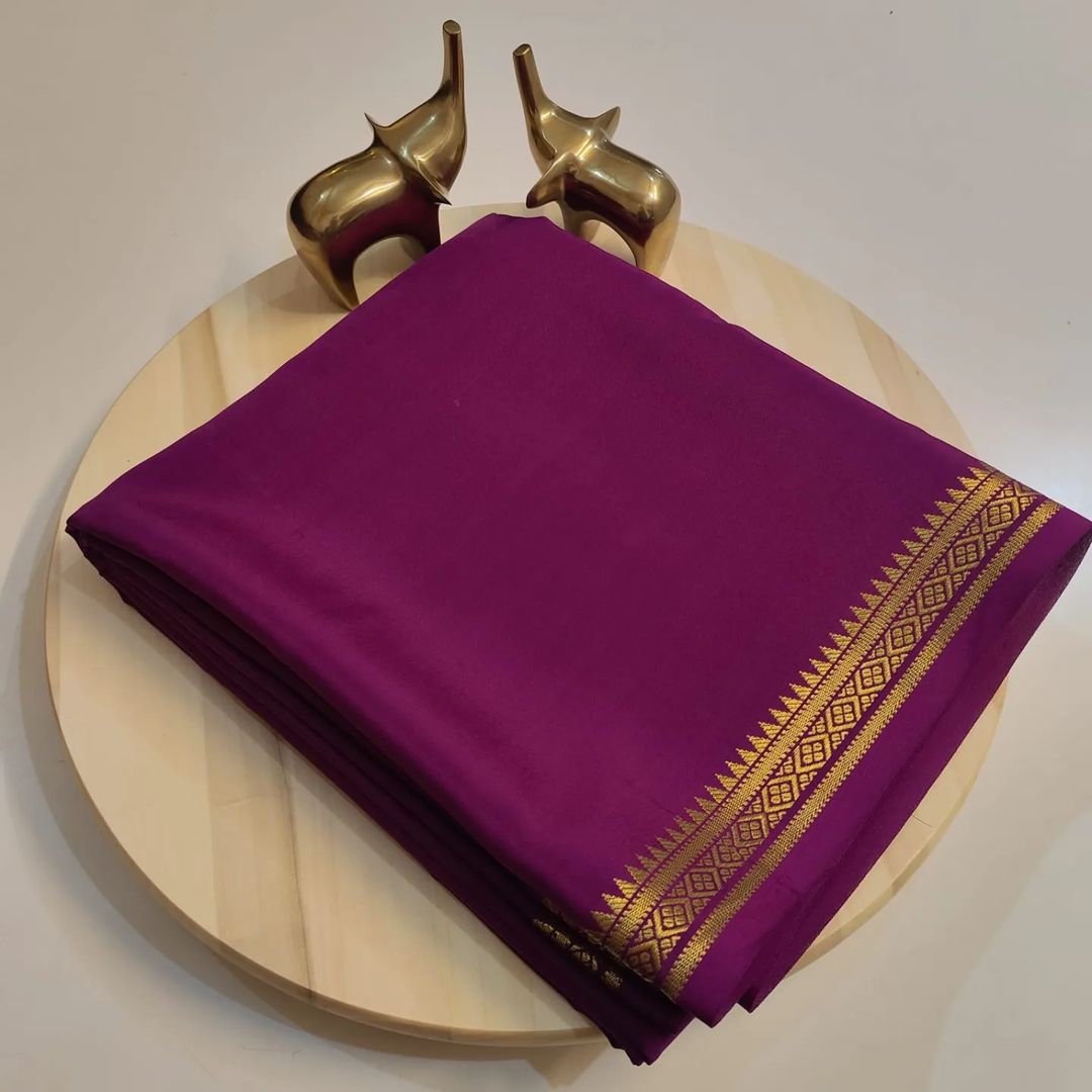 Semi Mysore Crepe Silk Fancy Tower Border Saree with Chit Pallu