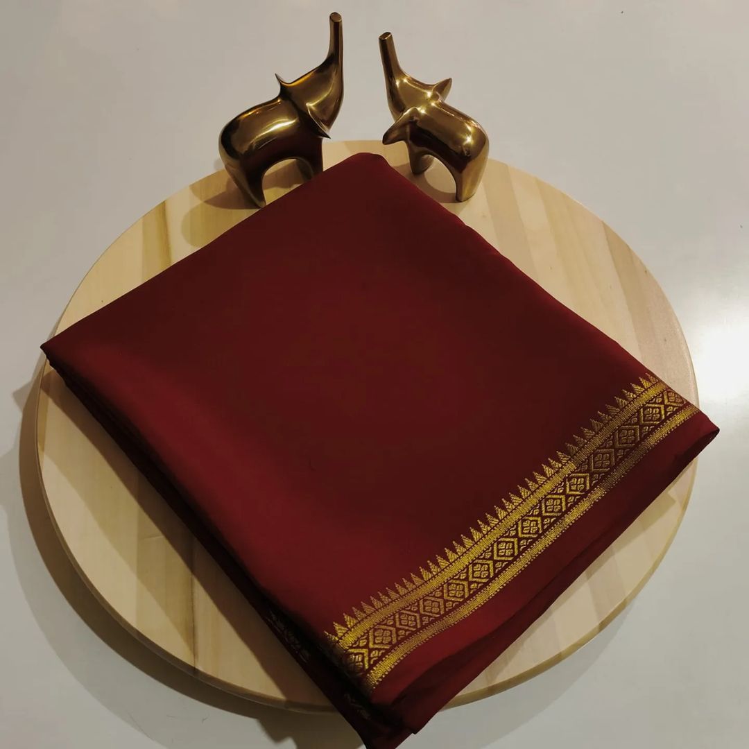 Semi Mysore Crepe Silk Fancy Tower Border Saree with Chit Pallu