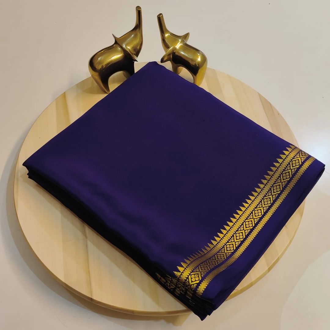 Semi Mysore Crepe Silk Fancy Tower Border Saree with Chit Pallu