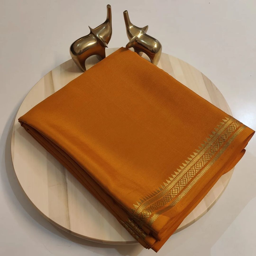 Semi Mysore Crepe Silk Fancy Tower Border Saree with Chit Pallu