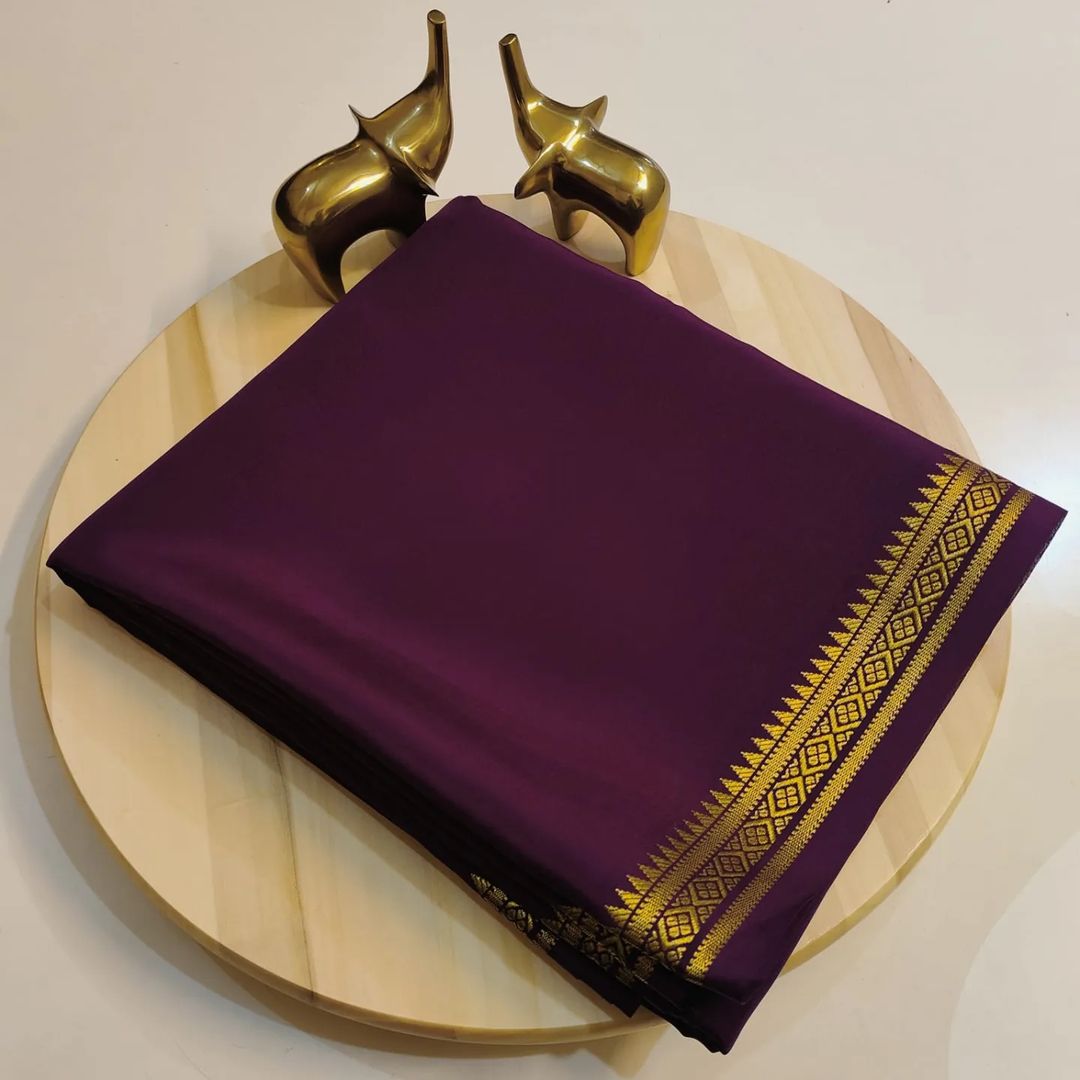 Semi Mysore Crepe Silk Fancy Tower Border Saree with Chit Pallu