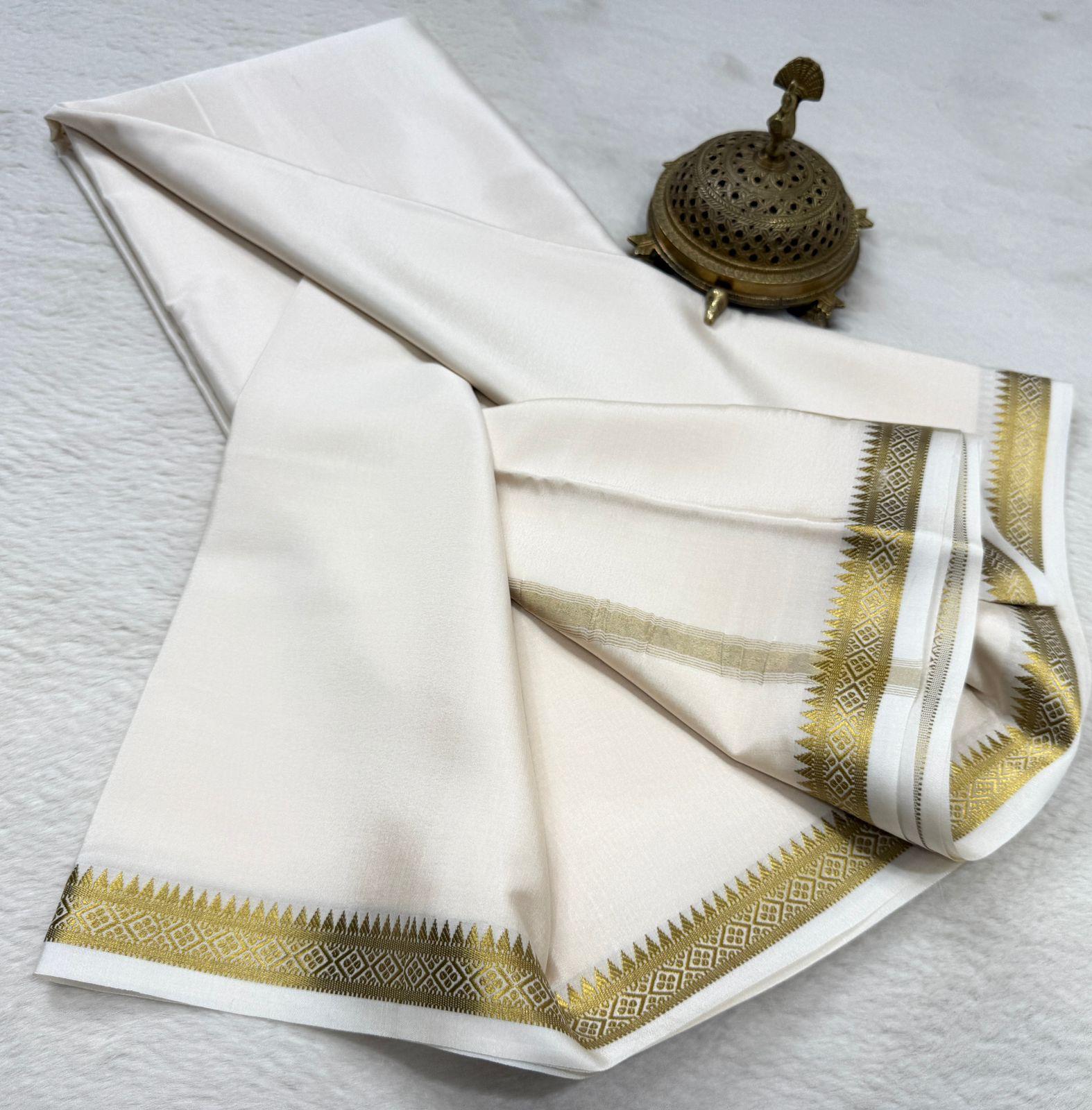 Semi Mysore Crepe Silk Fancy Tower Border Saree with Chit Pallu