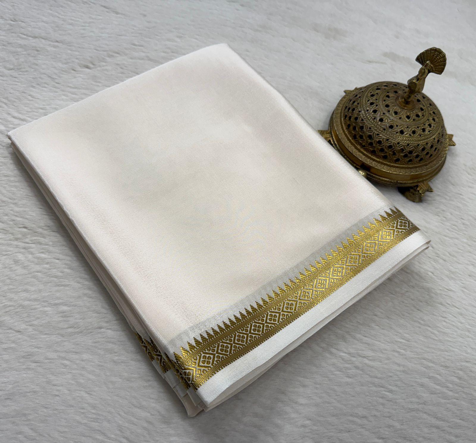 Semi Mysore Crepe Silk Fancy Tower Border Saree with Chit Pallu
