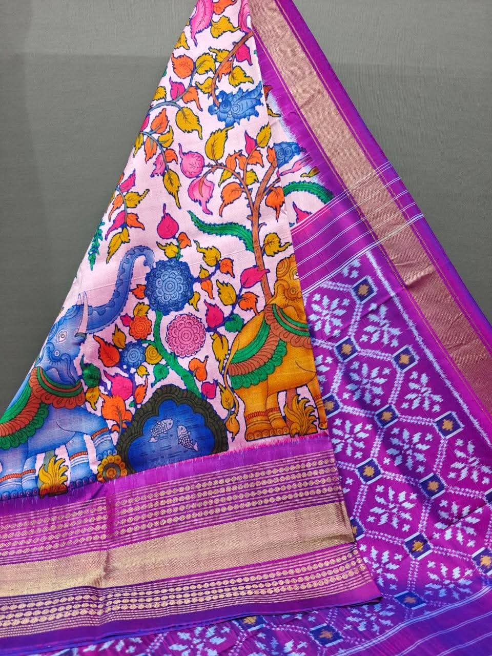 Kalamkari Designer Printed Dolla Silk Saree with Jacquard Weaving Border