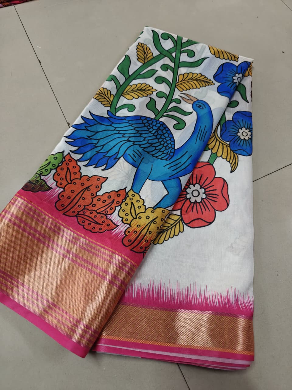 Kalamkari Designer Printed Dolla Silk Saree with Jacquard Weaving Border