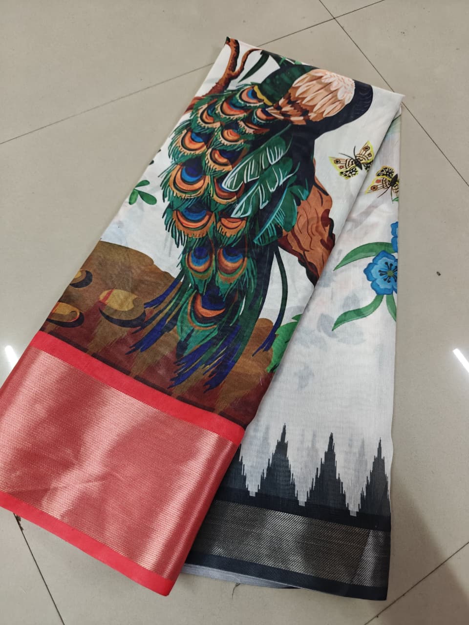 Kalamkari Designer Printed Dolla Silk Saree with Jacquard Weaving Border