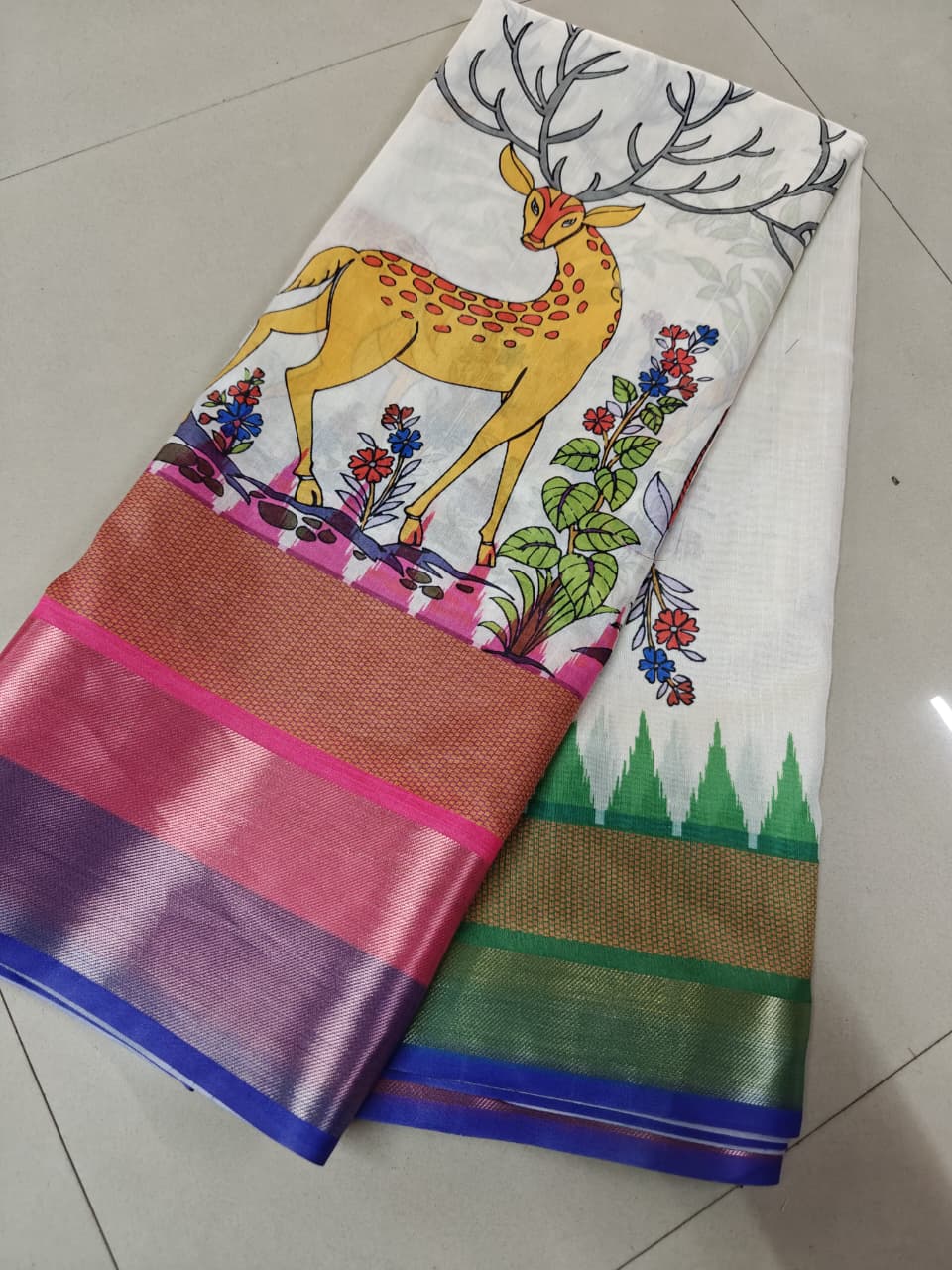 Kalamkari Designer Printed Dolla Silk Saree with Jacquard Weaving Border