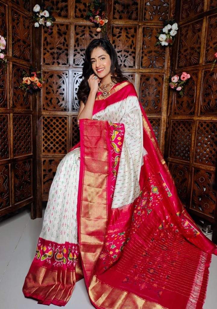 Kalamkari Designer Printed Dolla Silk Saree with Peacock Jacquard Weaving Border