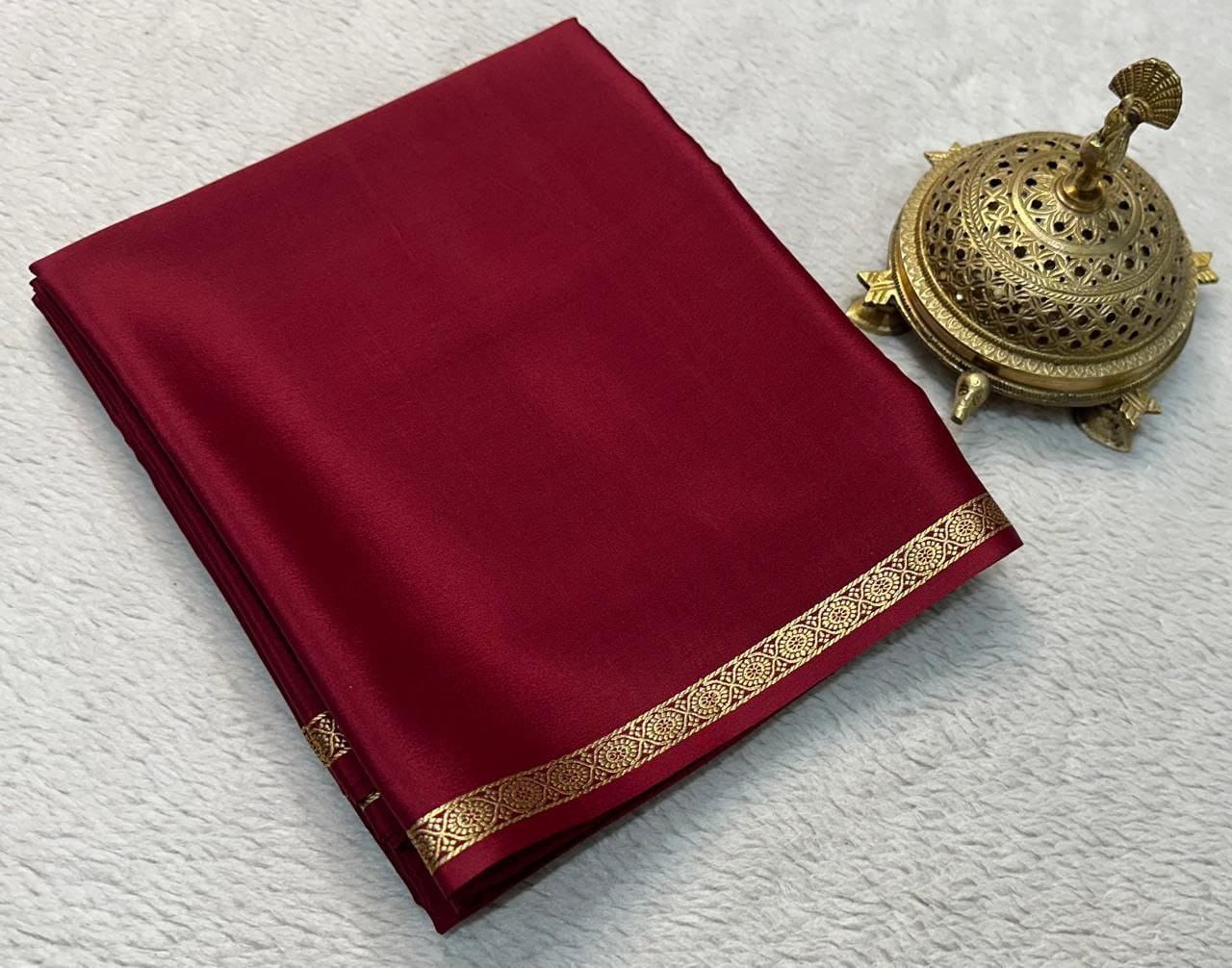 Pure Viscose Silk Small Fancy Border Saree with Chit Pallu