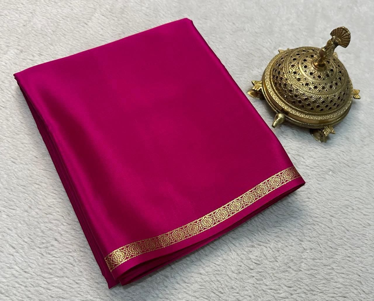Pure Viscose Silk Small Fancy Border Saree with Chit Pallu