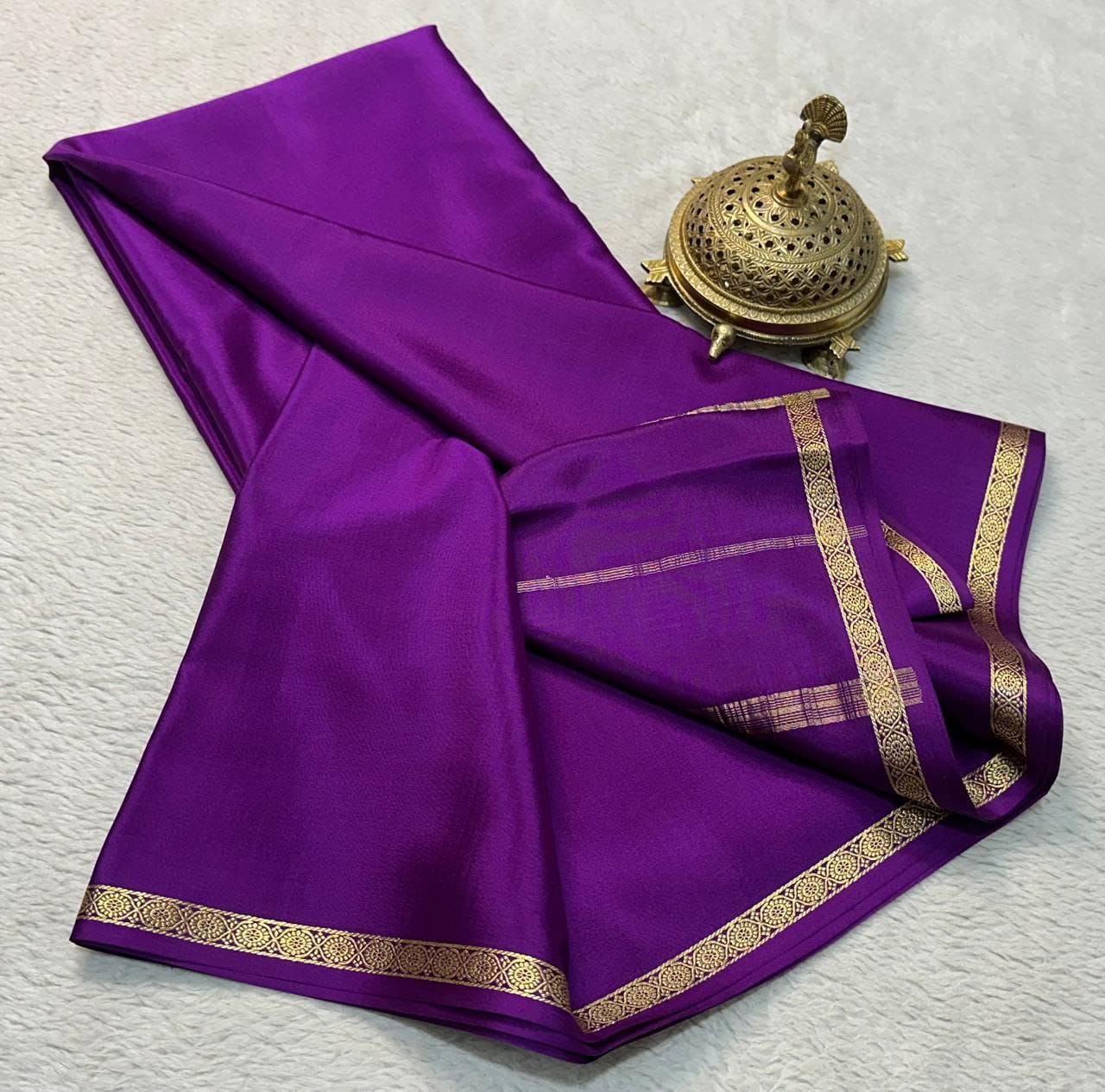 Pure Viscose Silk Small Fancy Border Saree with Chit Pallu