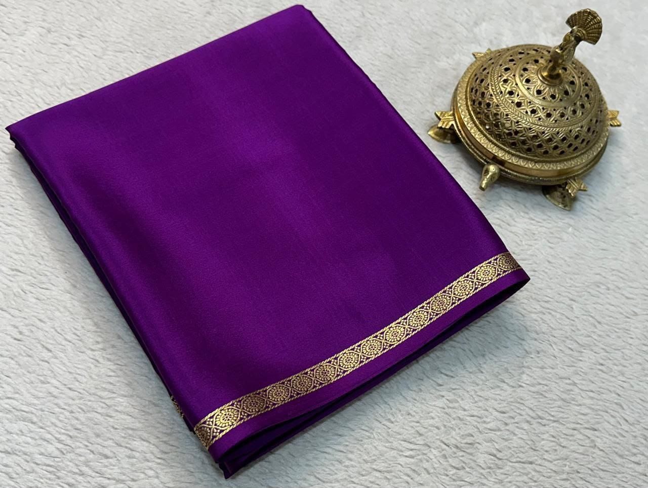 Pure Viscose Silk Small Fancy Border Saree with Chit Pallu