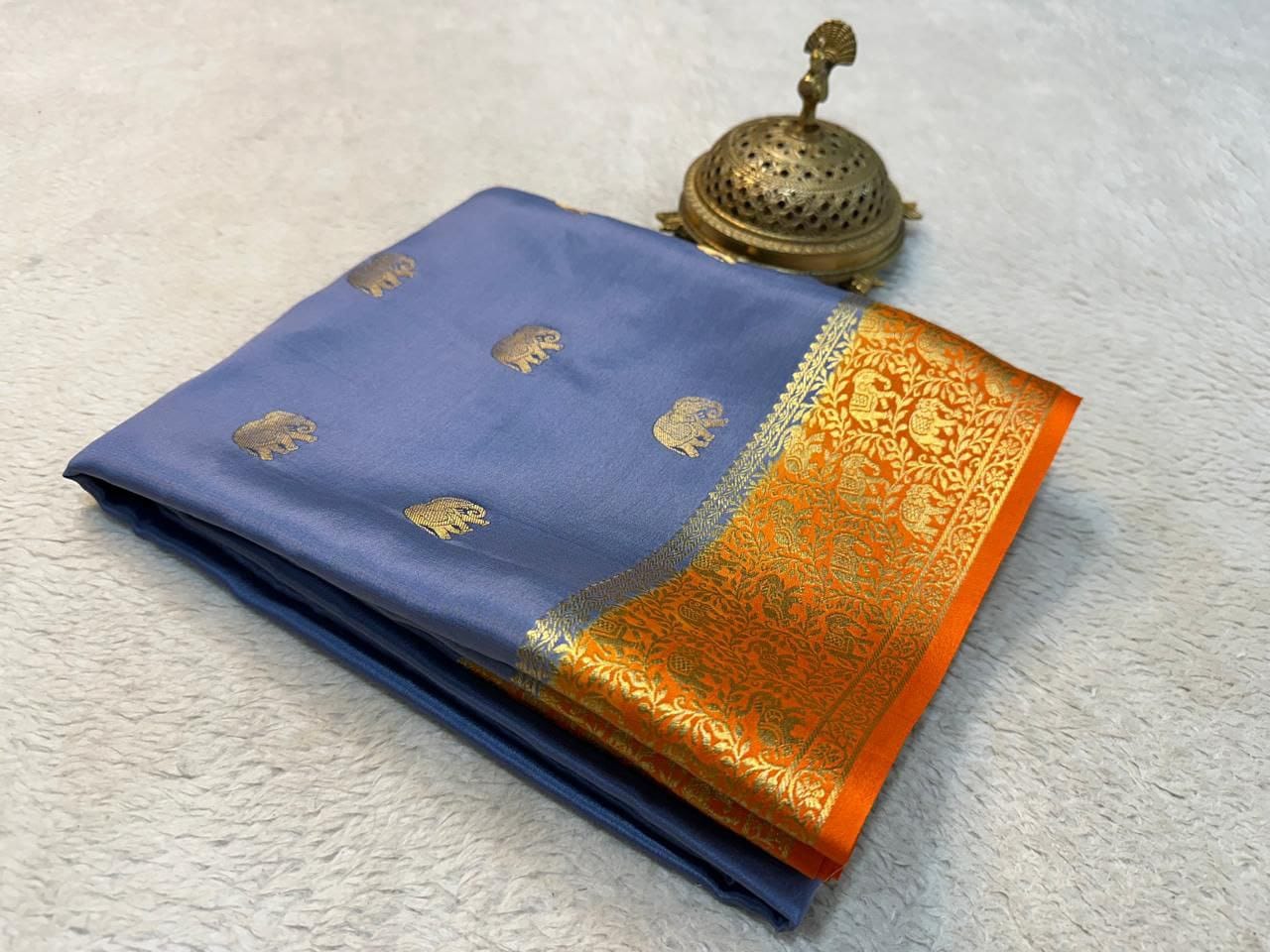 Pure Mysore Crepe Silk Saree with Elephant Zari Weaving & Rich Pallu