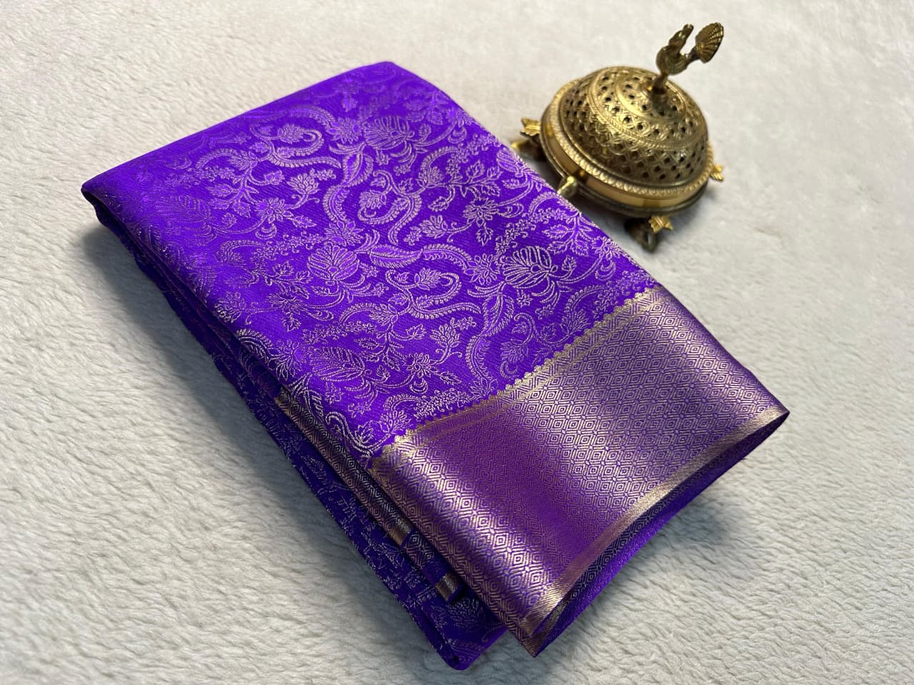 Pure Brocade Mysore Silk Saree with Zari Weaving & Rich Pallu