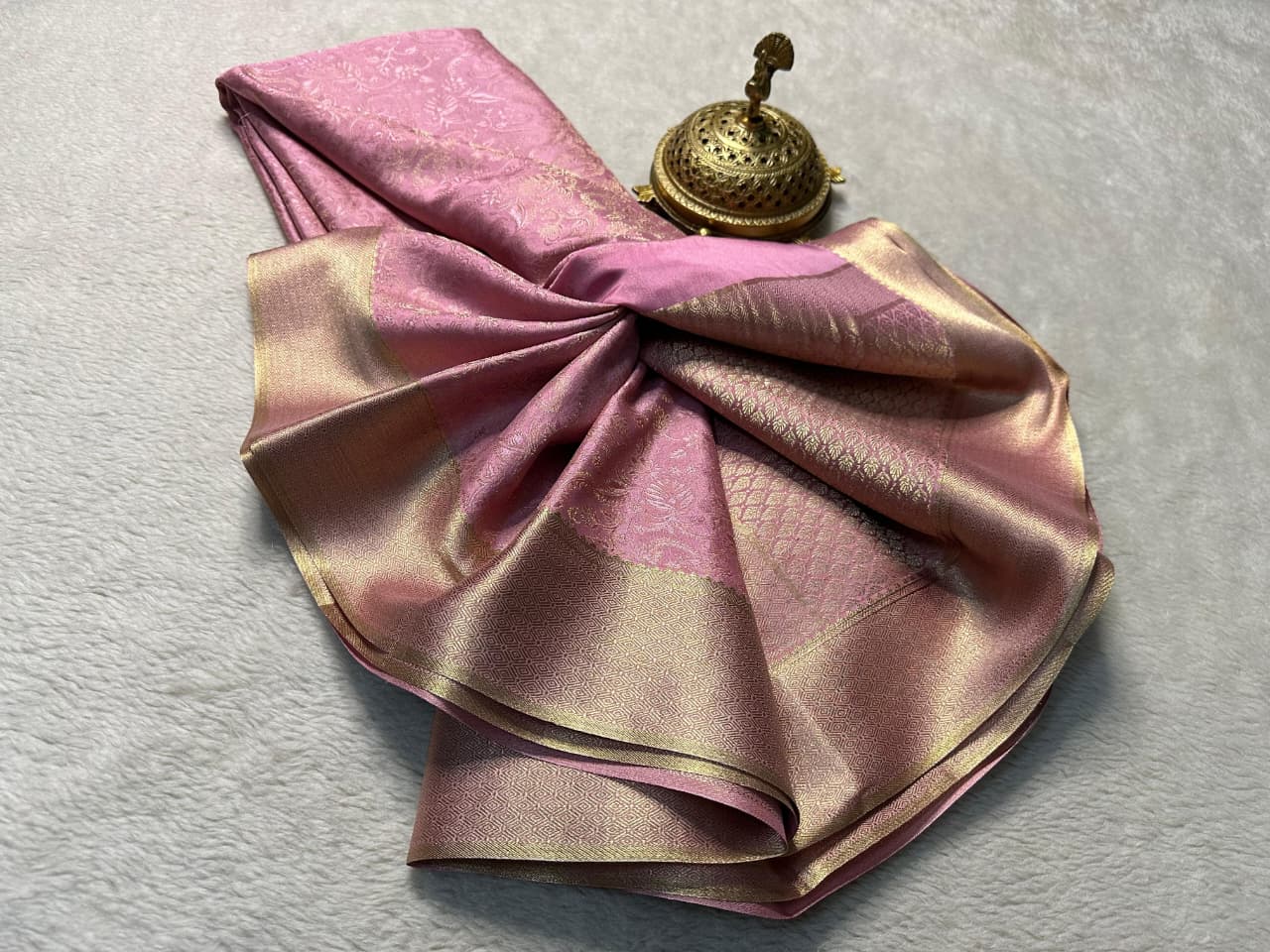 Pure Brocade Mysore Silk Saree with Zari Weaving & Rich Pallu
