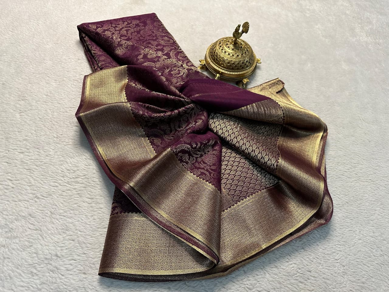 Pure Brocade Mysore Silk Saree with Zari Weaving & Rich Pallu