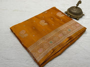 Banarasi Crepe Silk Handloom Saree with Fancy Flower Design, Rich Pallu & Designer Blouse