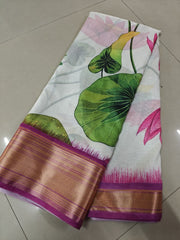 Kalamkari Ikkat Designer Printed Dolla Silk Saree with Jacquard Weaving Border
