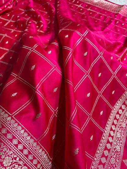 Banarasi Mashru Silk Saree with Floral Border & Rupa Sona Jacquard Work