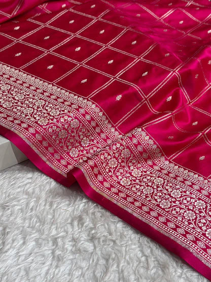 Banarasi Mashru Silk Saree with Floral Border & Rupa Sona Jacquard Work