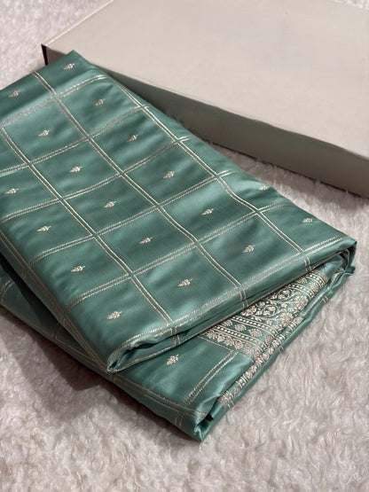 Banarasi Mashru Silk Saree with Floral Border & Rupa Sona Jacquard Work