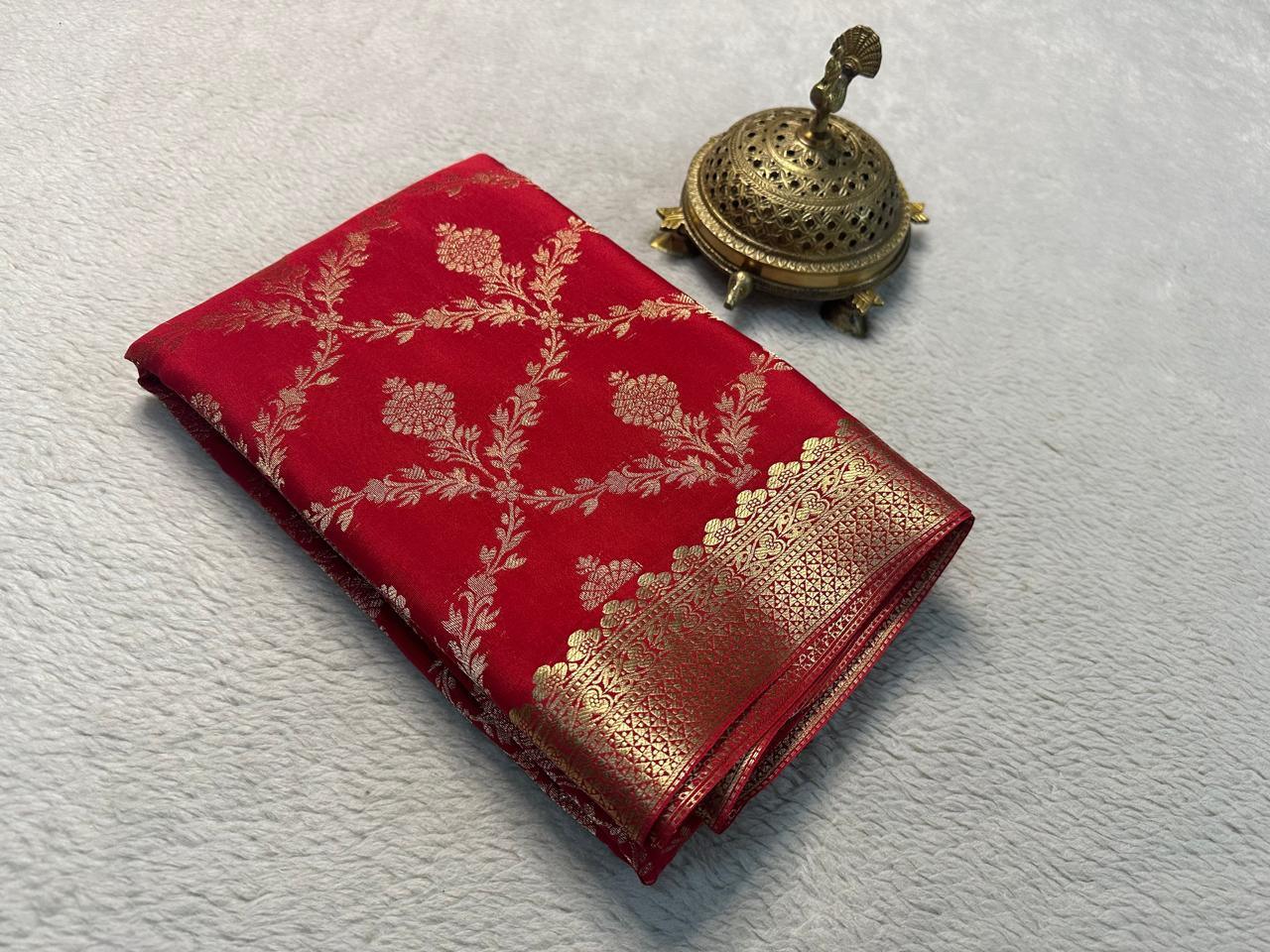 Semi Brocade Mysore Silk Saree with Rich Pallu & Contrast Border