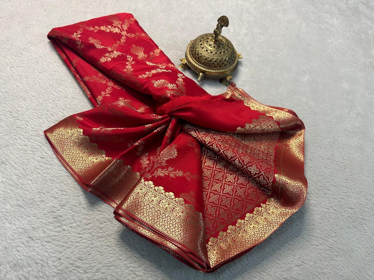 Semi Brocade Mysore Silk Saree with Rich Pallu & Contrast Border
