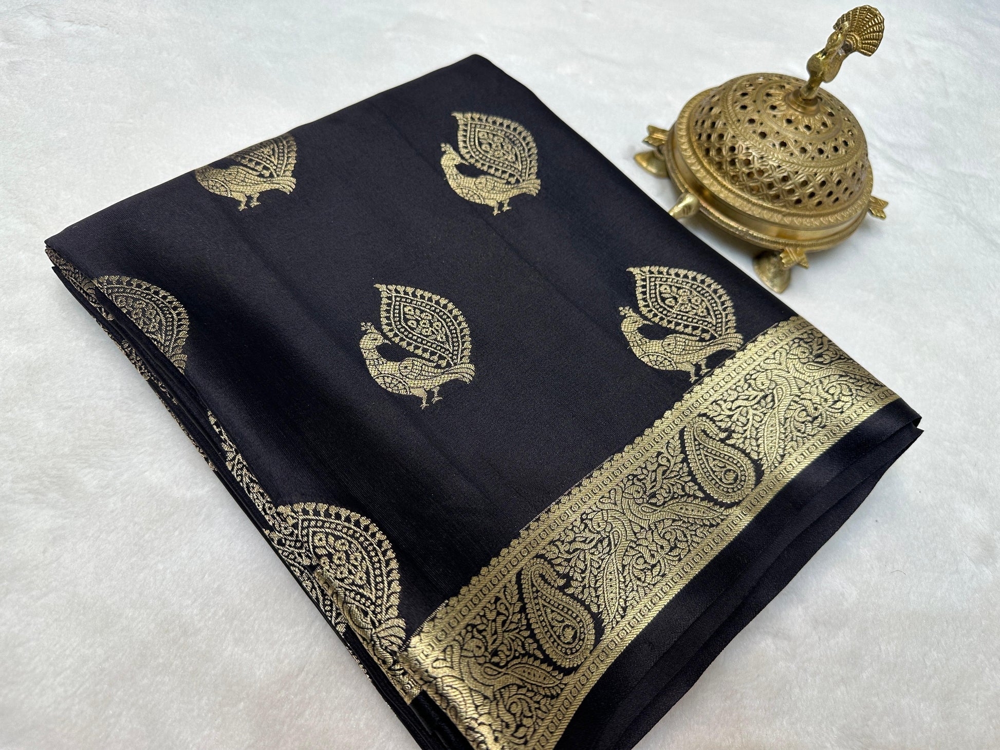 Pure Mysore Silk Saree with Rich Pallu & Traditional Peacock Brocade Border