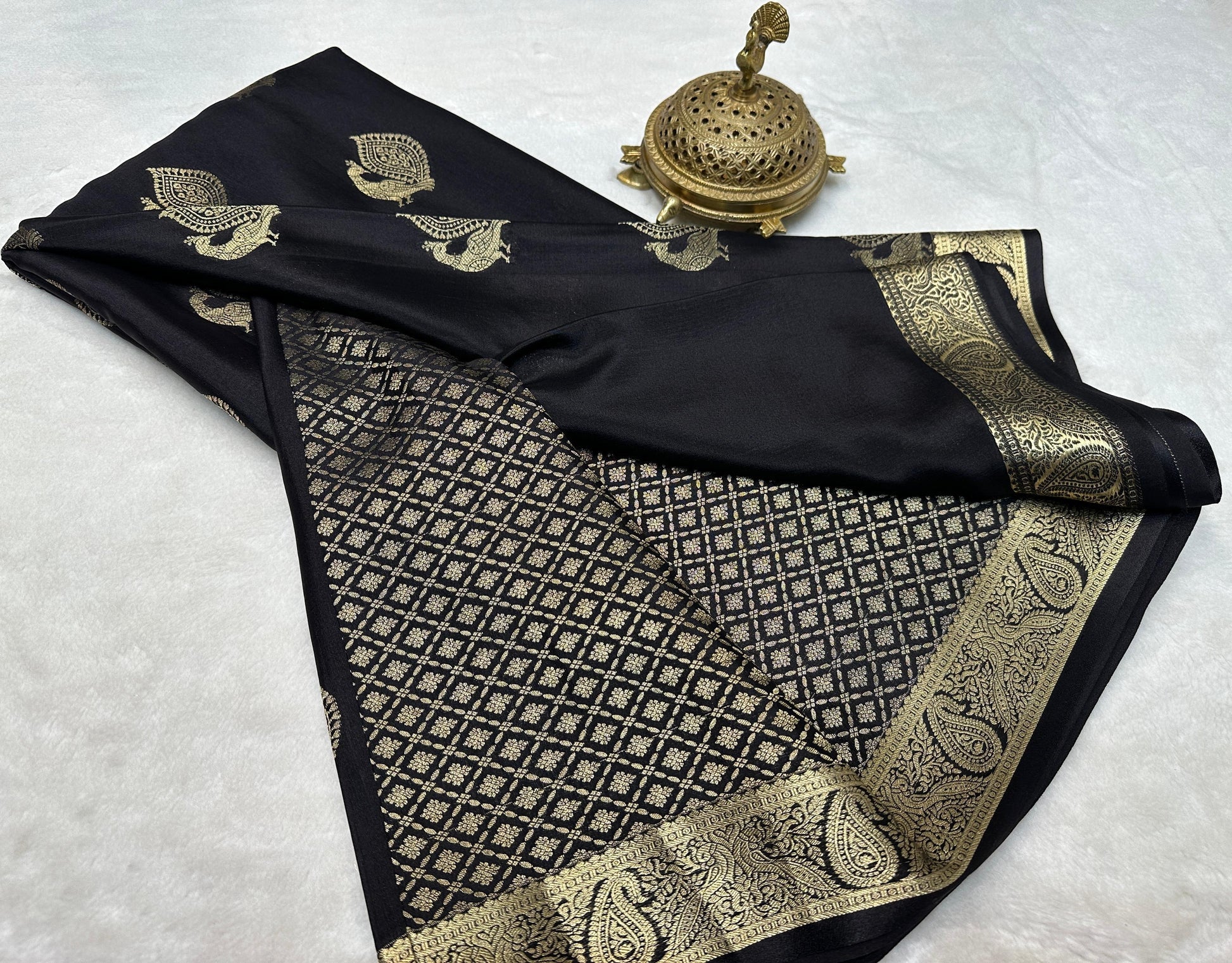 Pure Mysore Silk Saree with Rich Pallu & Traditional Peacock Brocade Border