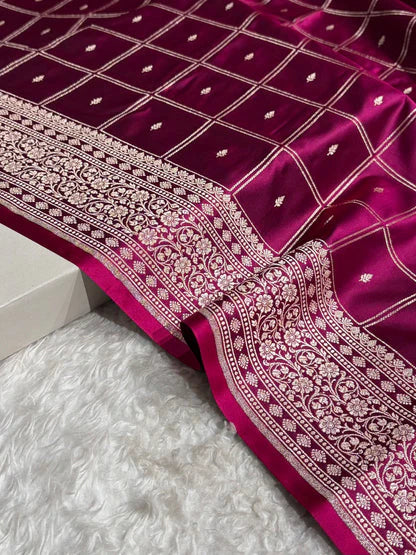 Banarasi Mashru Silk Saree with Floral Border & Rupa Sona Jacquard Work
