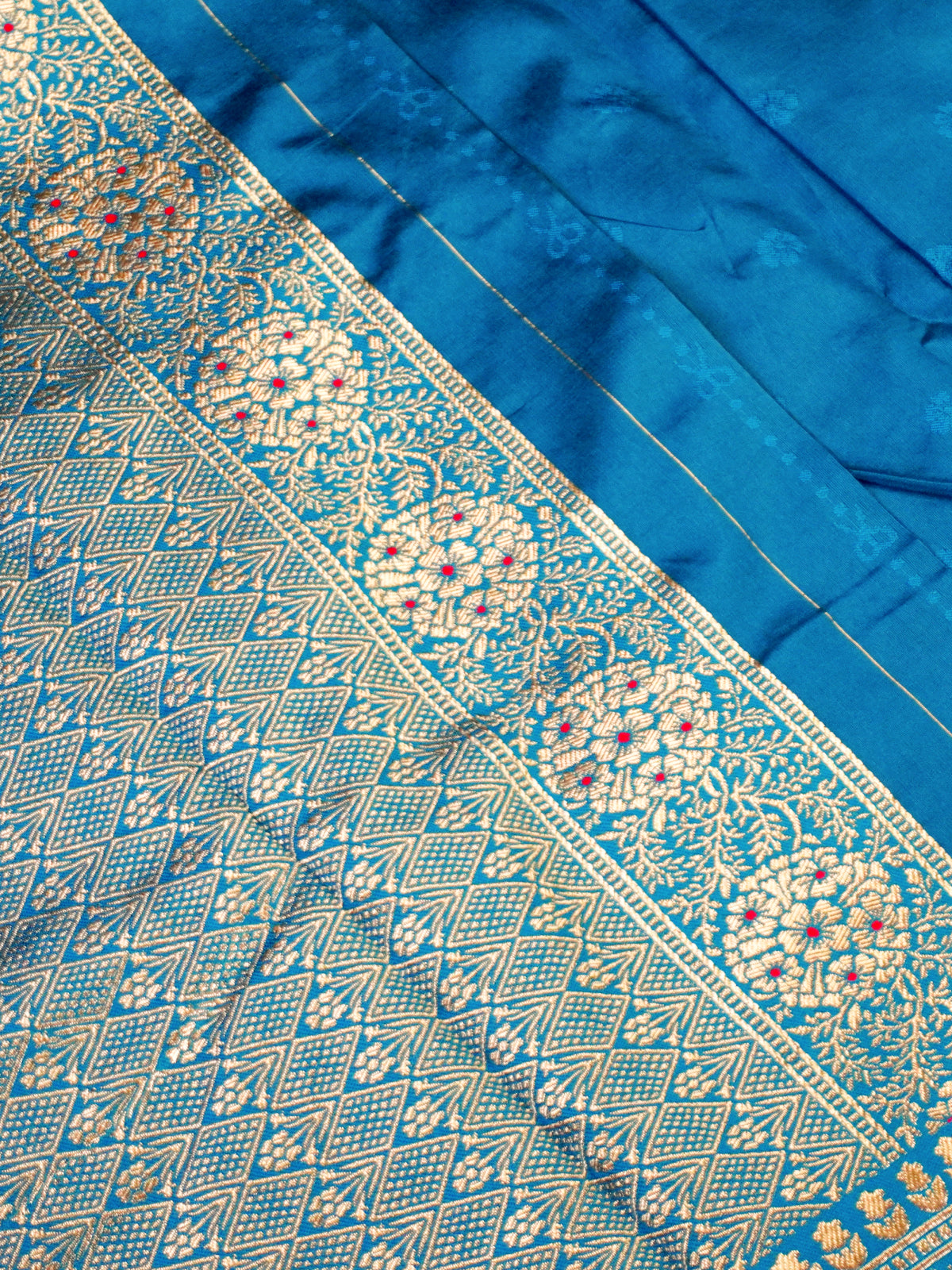 Midnight Black Silk Blend Saree with Teal Blue Zari Border & Floral Motifs