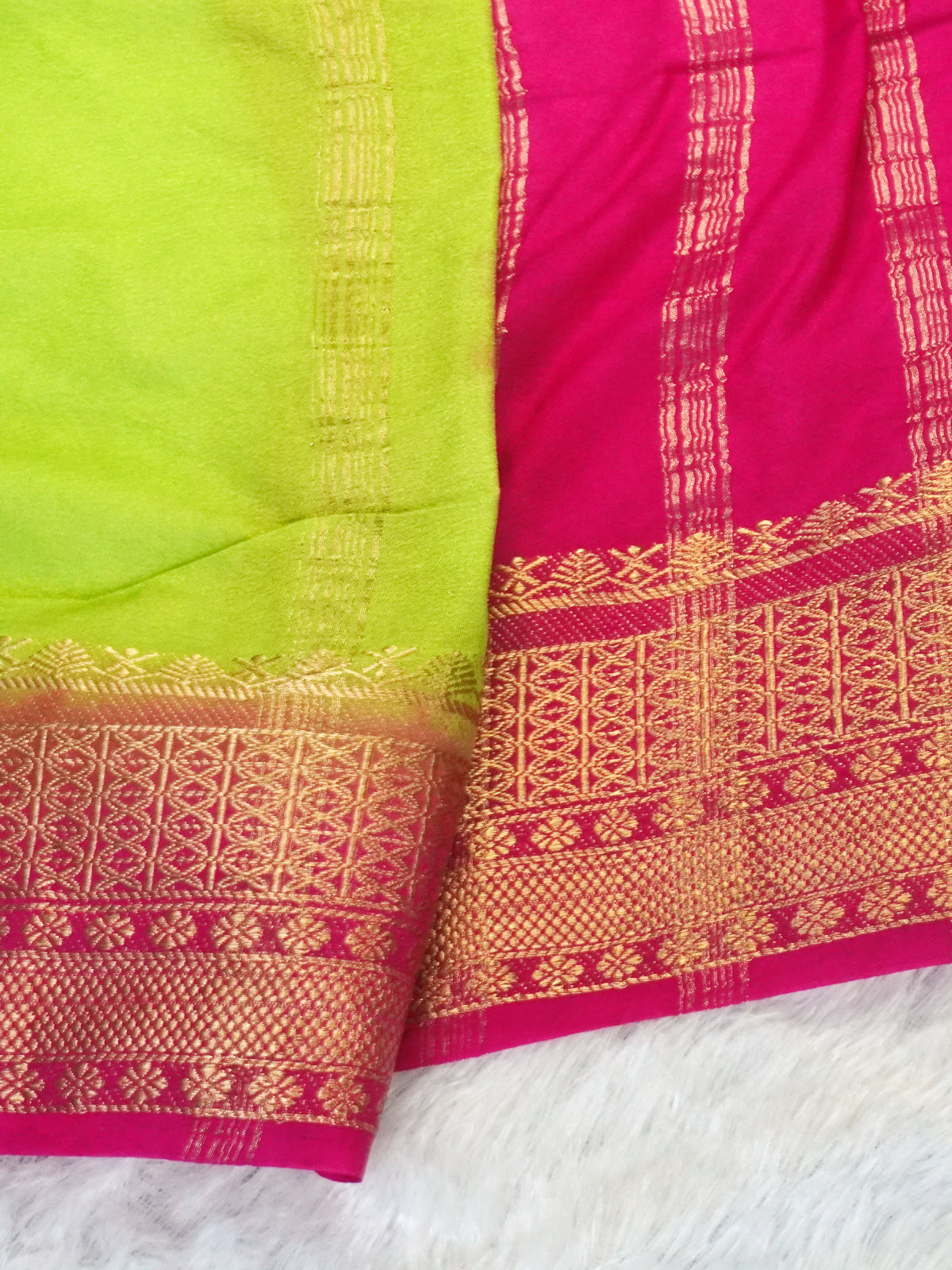 Pista Green & Wine Semi Mysore Silk Saree with Rich Pallu