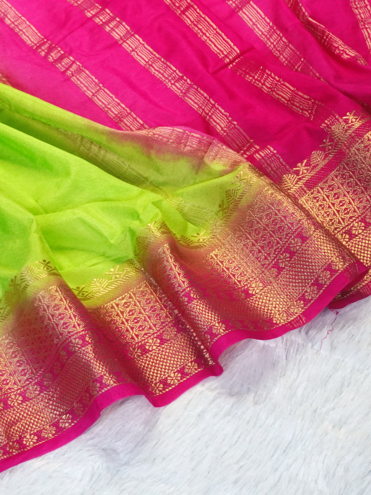 Pista Green & Wine Semi Mysore Silk Saree with Rich Pallu