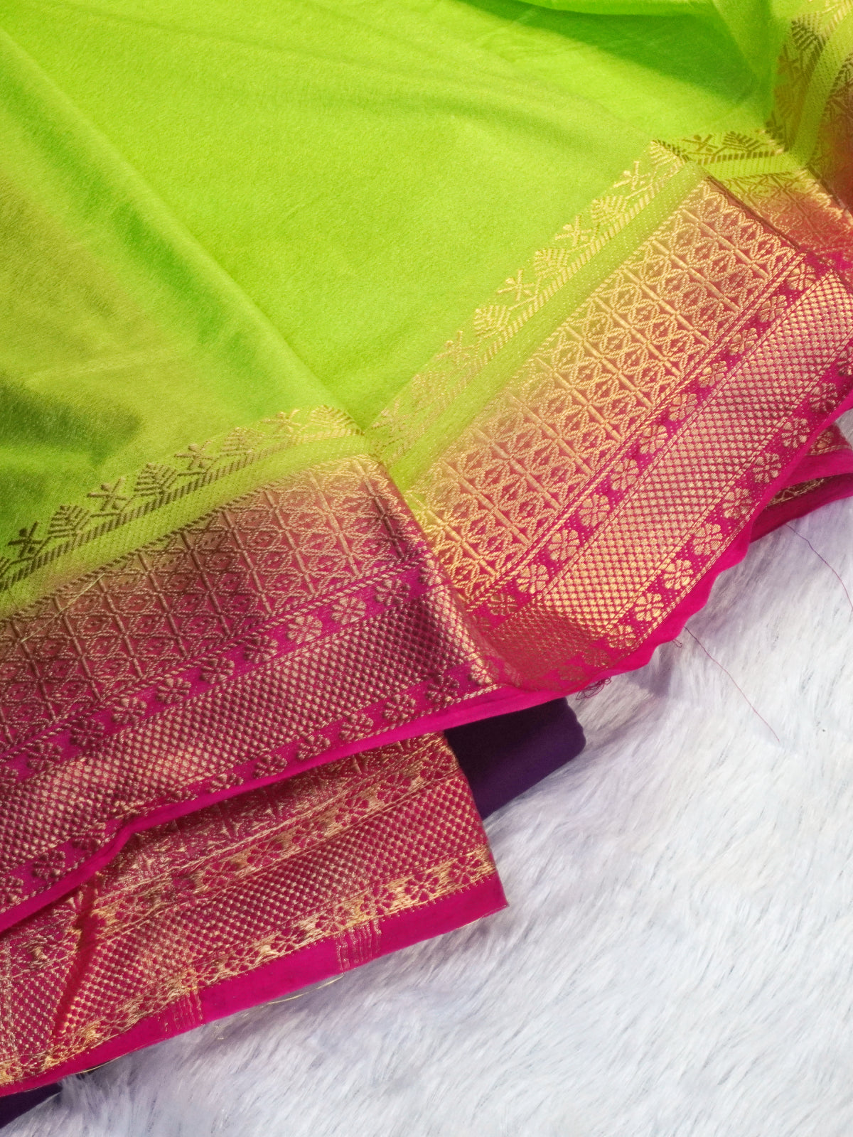 Pista Green & Wine Semi Mysore Silk Saree with Rich Pallu