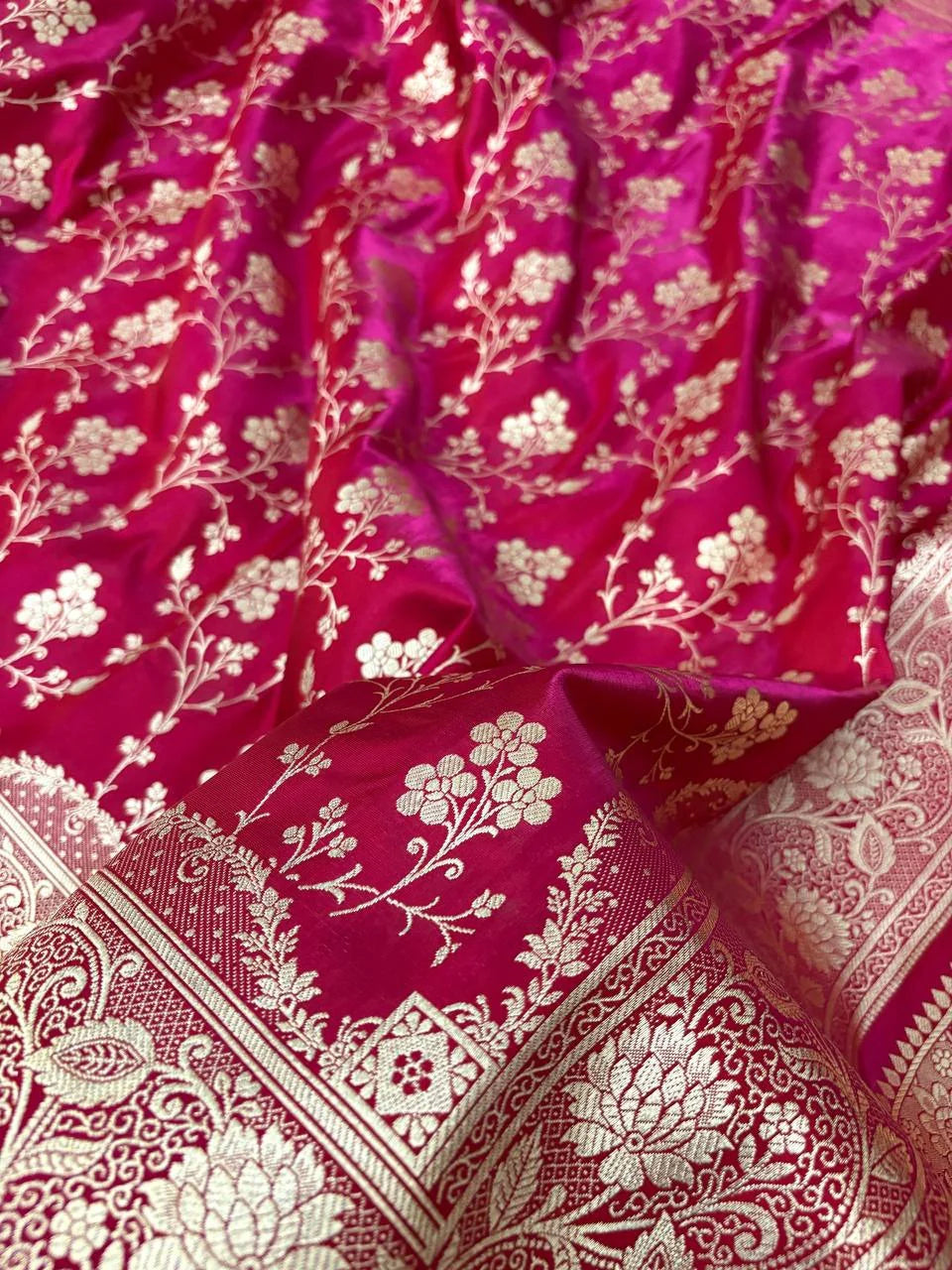 Radiant Fire Gold Banarasi Satin Silk Saree with Elegant Booti Work