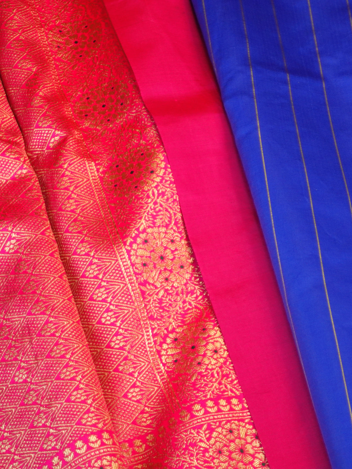 Royal Blue Silk Blend Saree with Contrast Rani Pink Zari Border