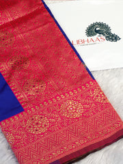 Royal Blue Silk Blend Saree with Contrast Rani Pink Zari Border