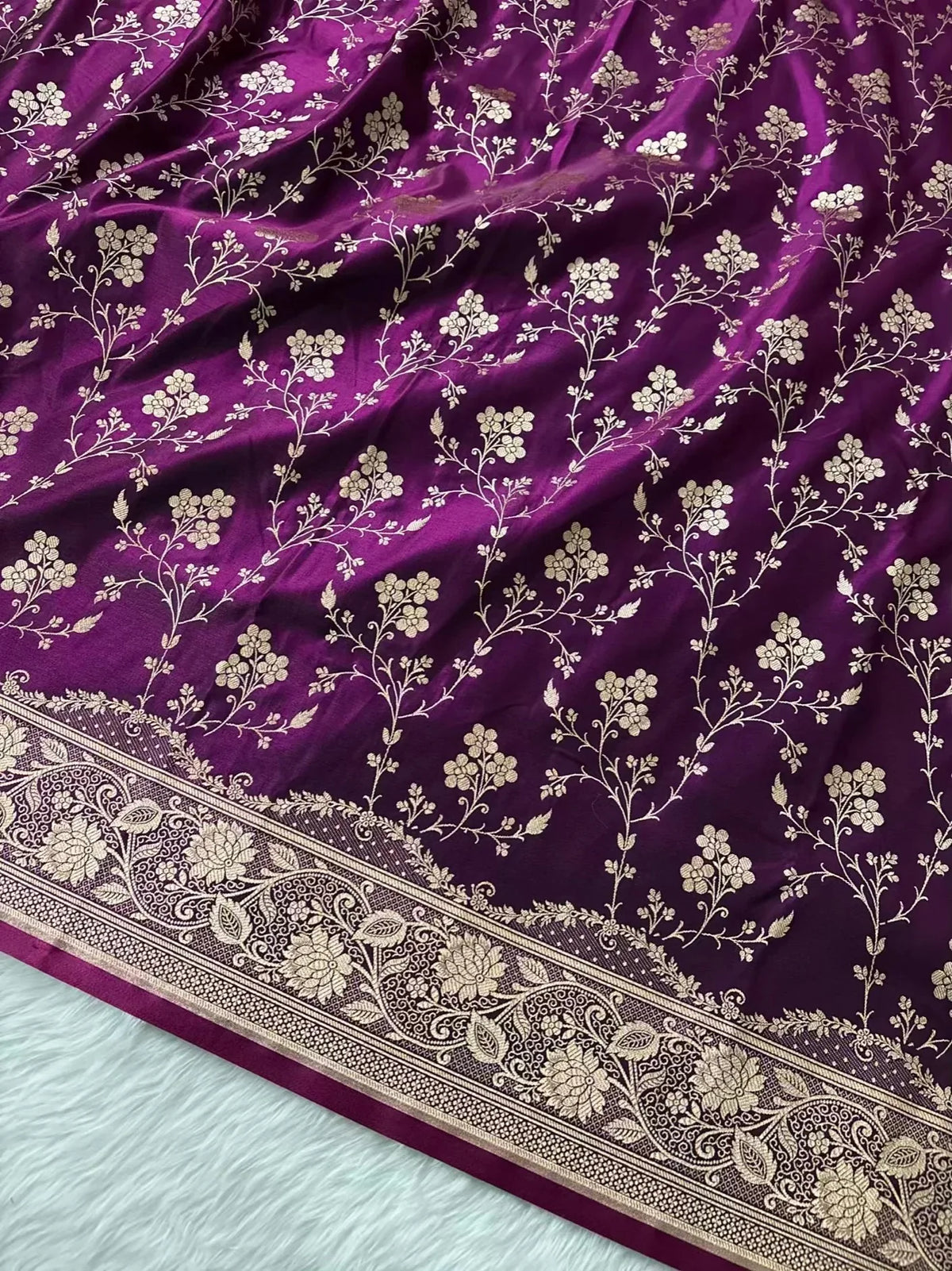 Radiant Fire Gold Banarasi Satin Silk Saree with Elegant Booti Work