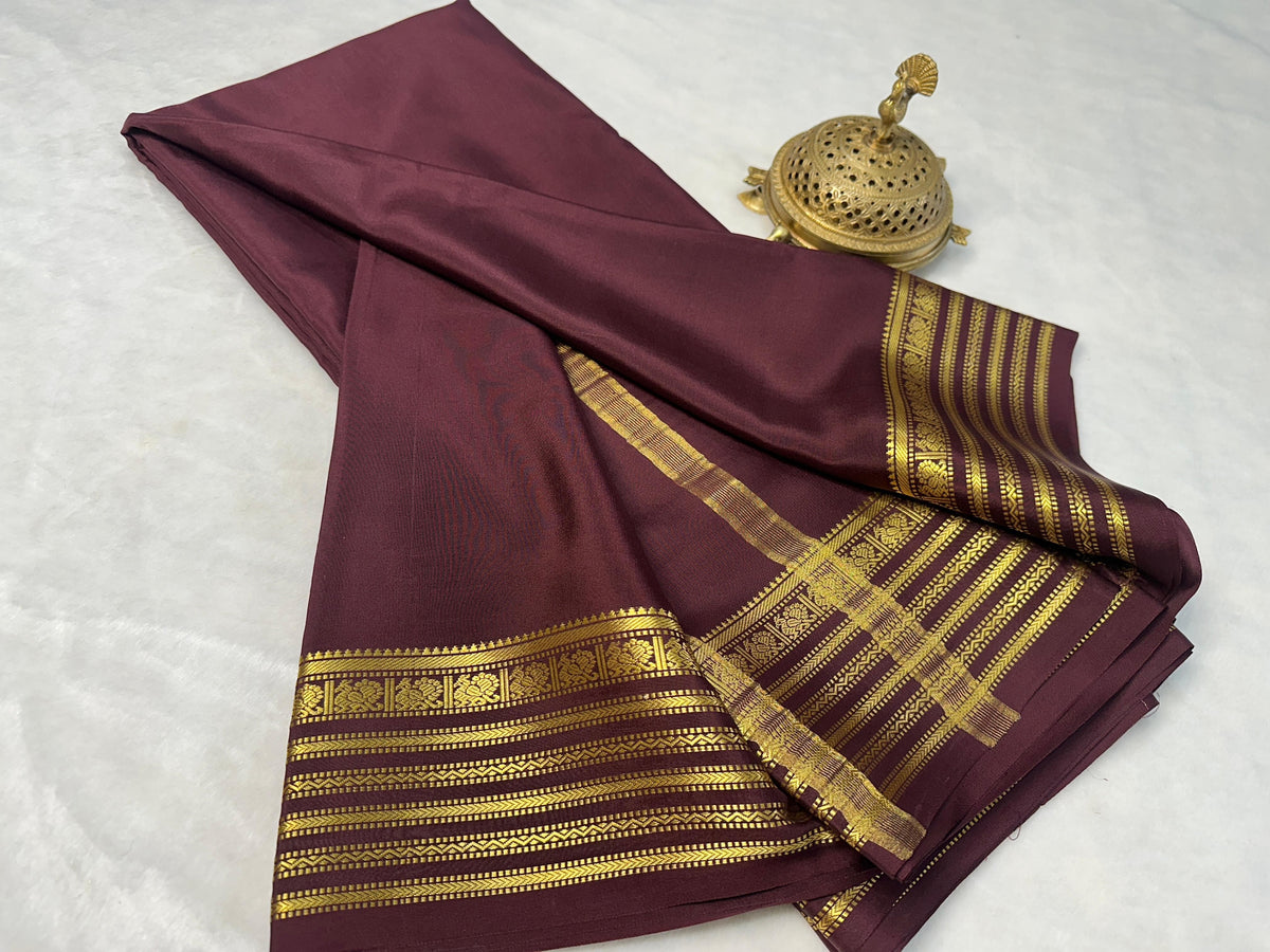 Mysore Crepe Silk Saree with Traditional Zari Border