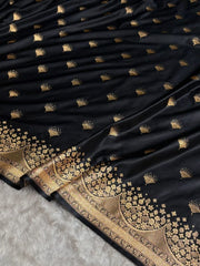 Elegant Banarasi Satin Silk Saree with Gold Butta and Zari Border