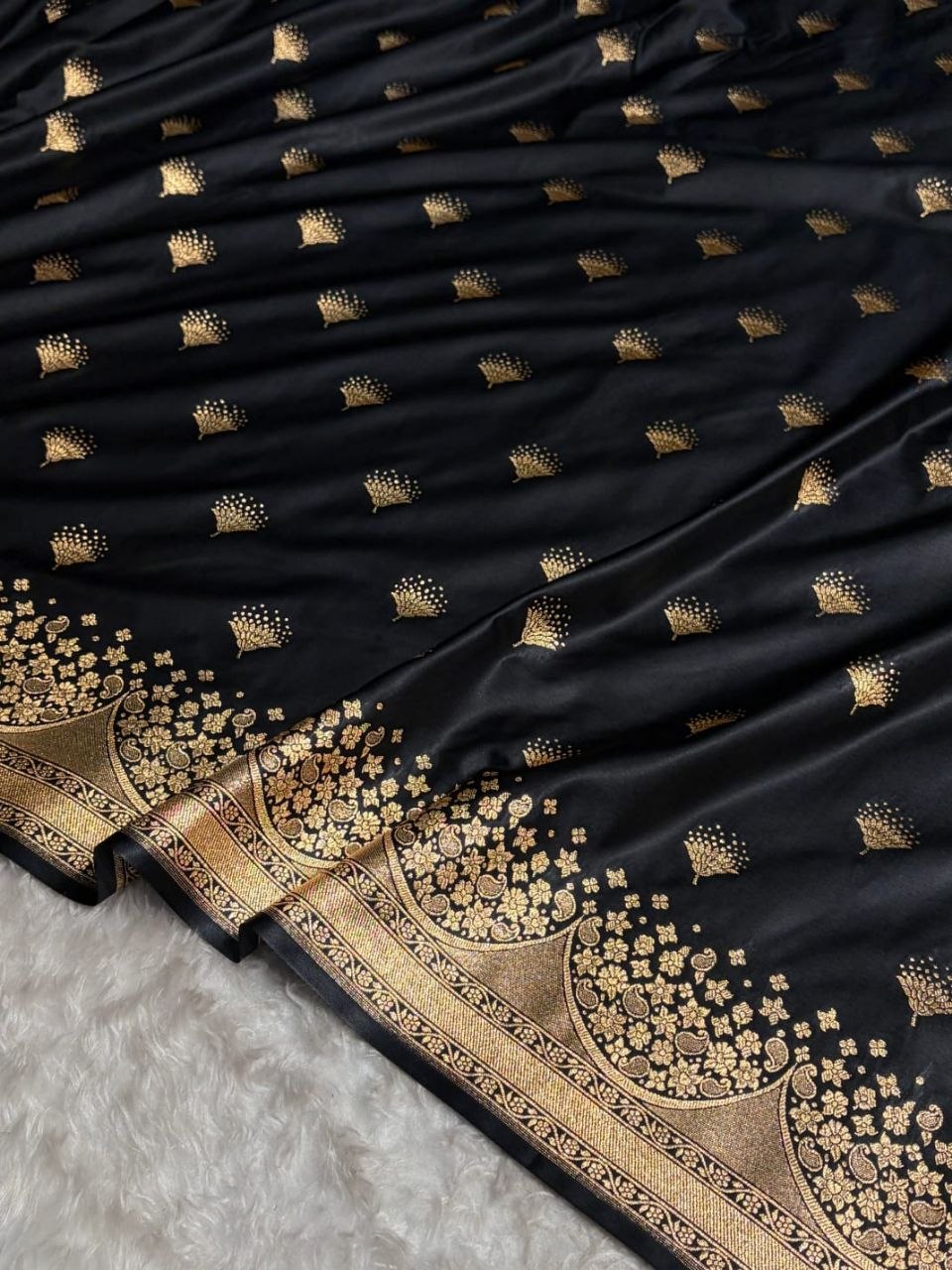 Elegant Banarasi Satin Silk Saree with Gold Butta and Zari Border