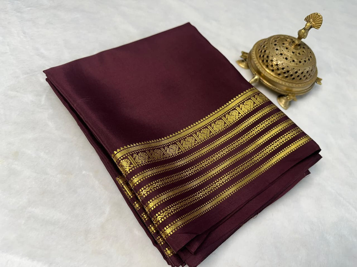 Mysore Crepe Silk Saree with Traditional Zari Border