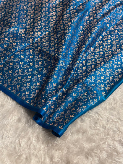 Elegant Satin Silk Saree with Woven Floral Buttis & Zari Border