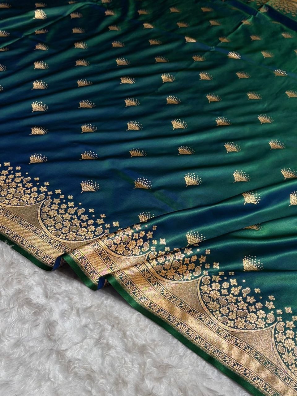 Elegant Banarasi Satin Silk Saree with Gold Butta and Zari Border