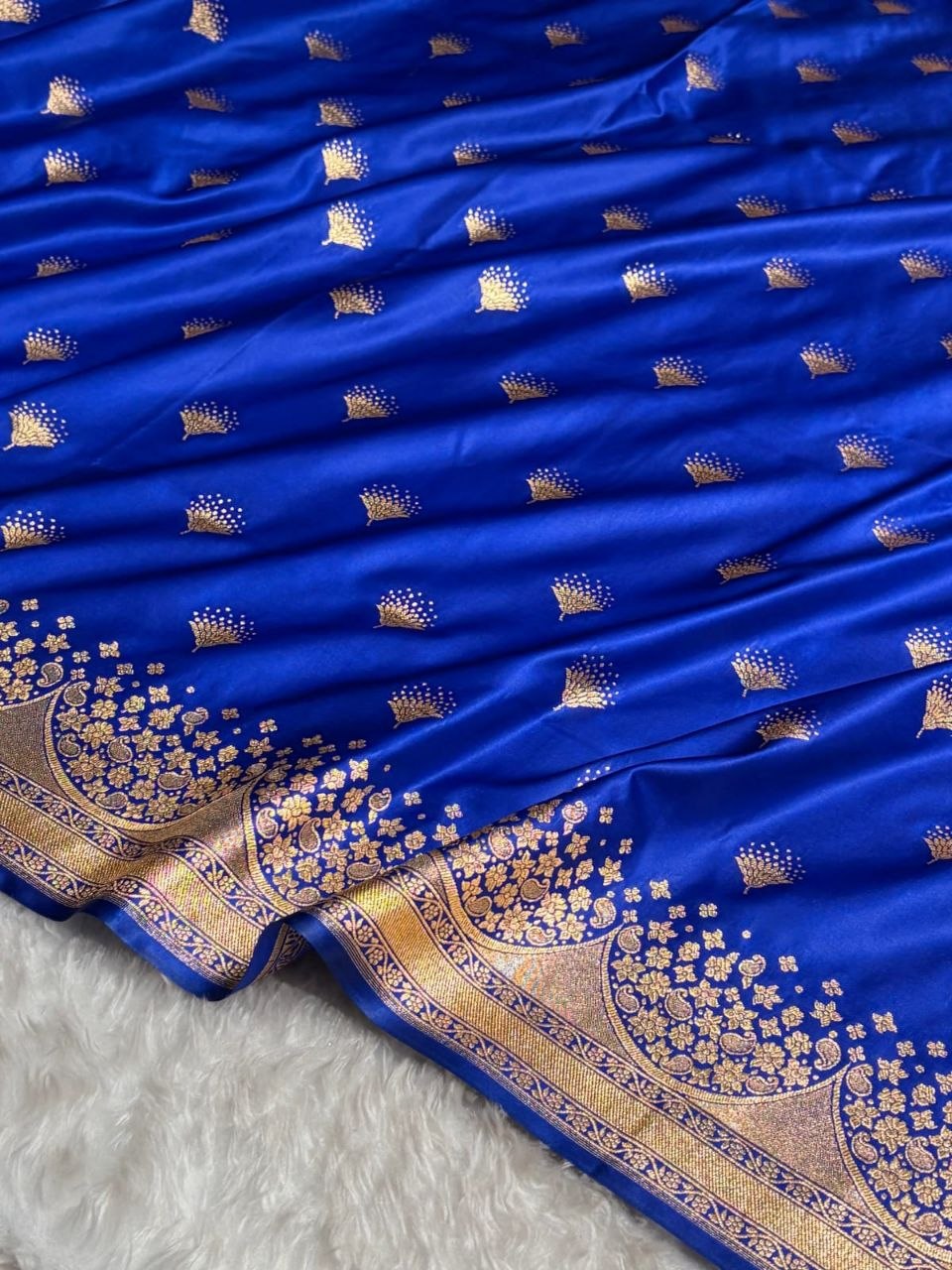 Elegant Banarasi Satin Silk Saree with Gold Butta and Zari Border
